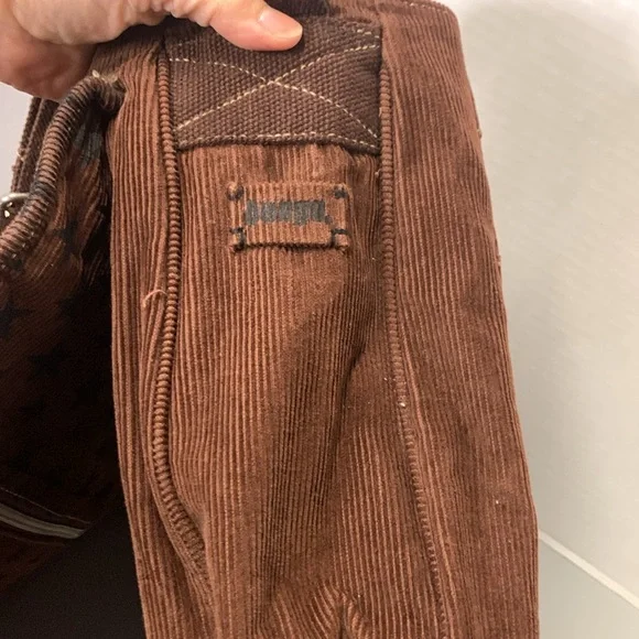 BONGO Brown Corduroy Star Pattern Messenger Bag adjustable strap - Picture 8 of 12